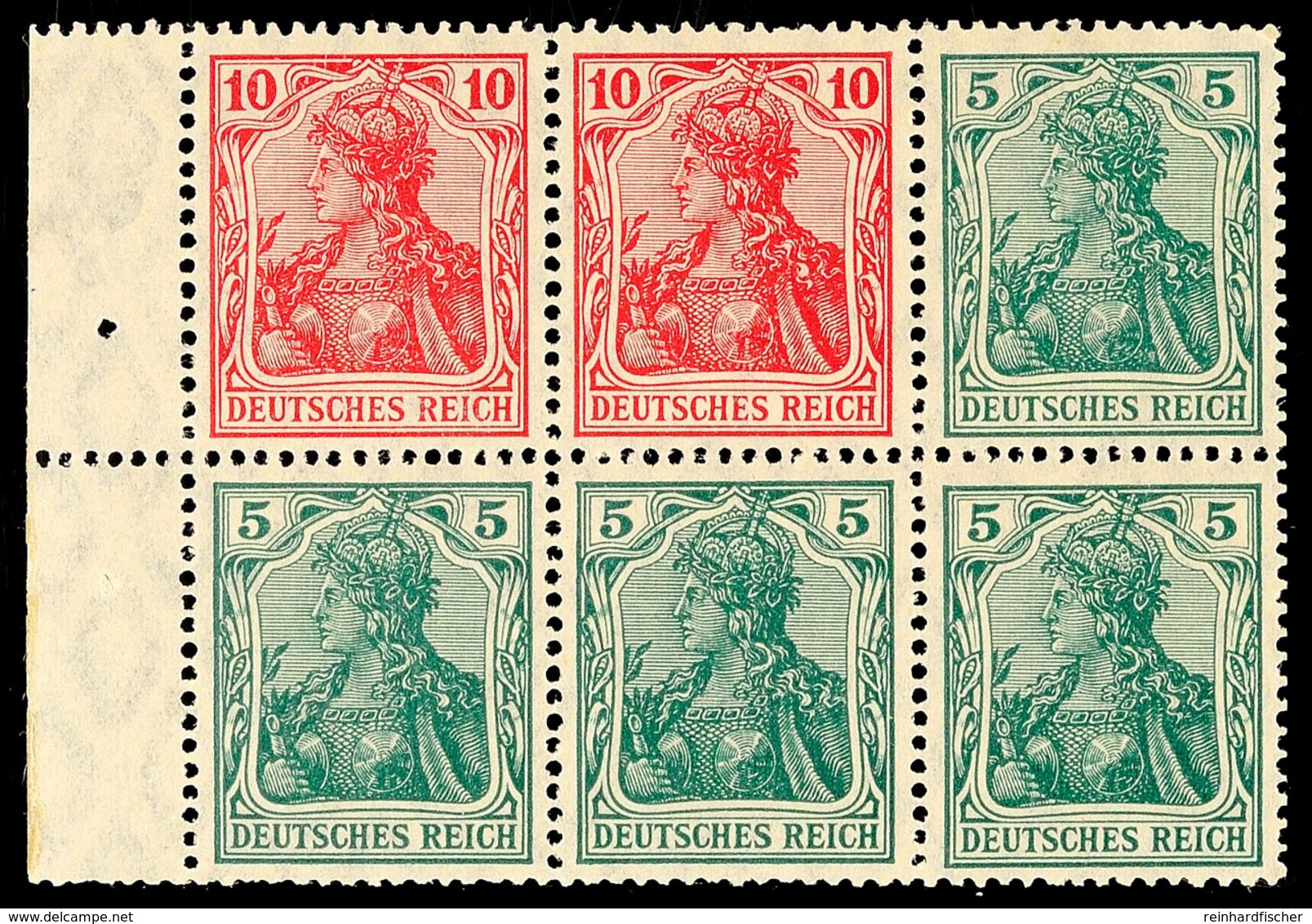 Germania 1919, 10+5 Pf. Heftchenblatt, Unbedruckter Rand Durchgezähnt, Postfrisch, Mi. 100,-, Katalog: H.-Bl.23aaA0 ** - Andere & Zonder Classificatie