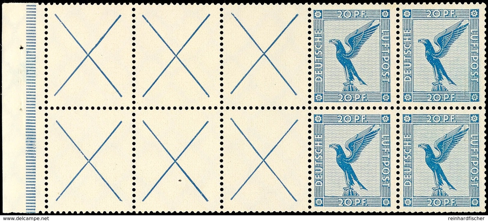 Flugpost 1930, Heftchenblatt 20 Pfg. Postfrisch, Unten Heftchenzähnung, Zwei Marken Mit Druckspuren, Mi. 500,-, Katalog: - Andere & Zonder Classificatie