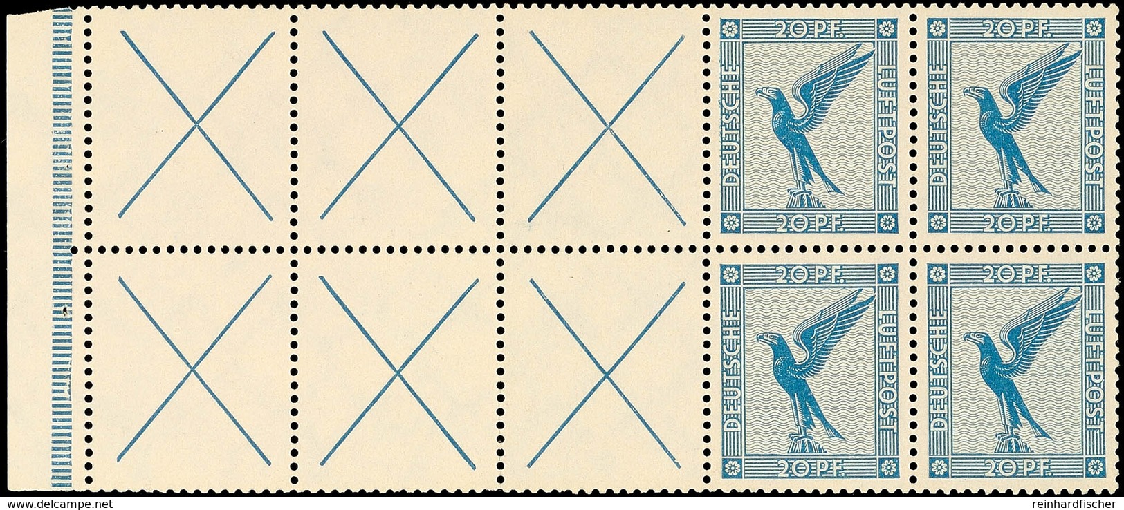 Flugpost 1931, 20 Pfg Heftchenblatt Postfrisch (zwischen Feld 7 Und 8 Etwas Angetrennt), Mi. 500,-, Katalog: H-Bl.49B1 * - Andere & Zonder Classificatie