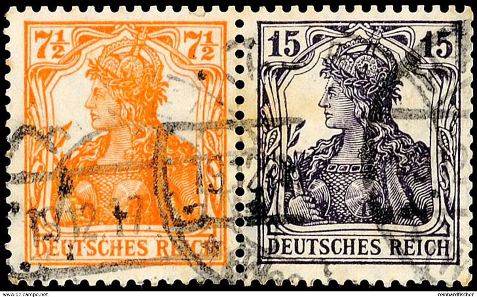 Germania 1917/18, 7 1/2 Pfg Germania Orange + 15 Pfg  Germania Grauviolett, Waagerechter Zusammendruck, Tadellos Gestemp - Andere & Zonder Classificatie