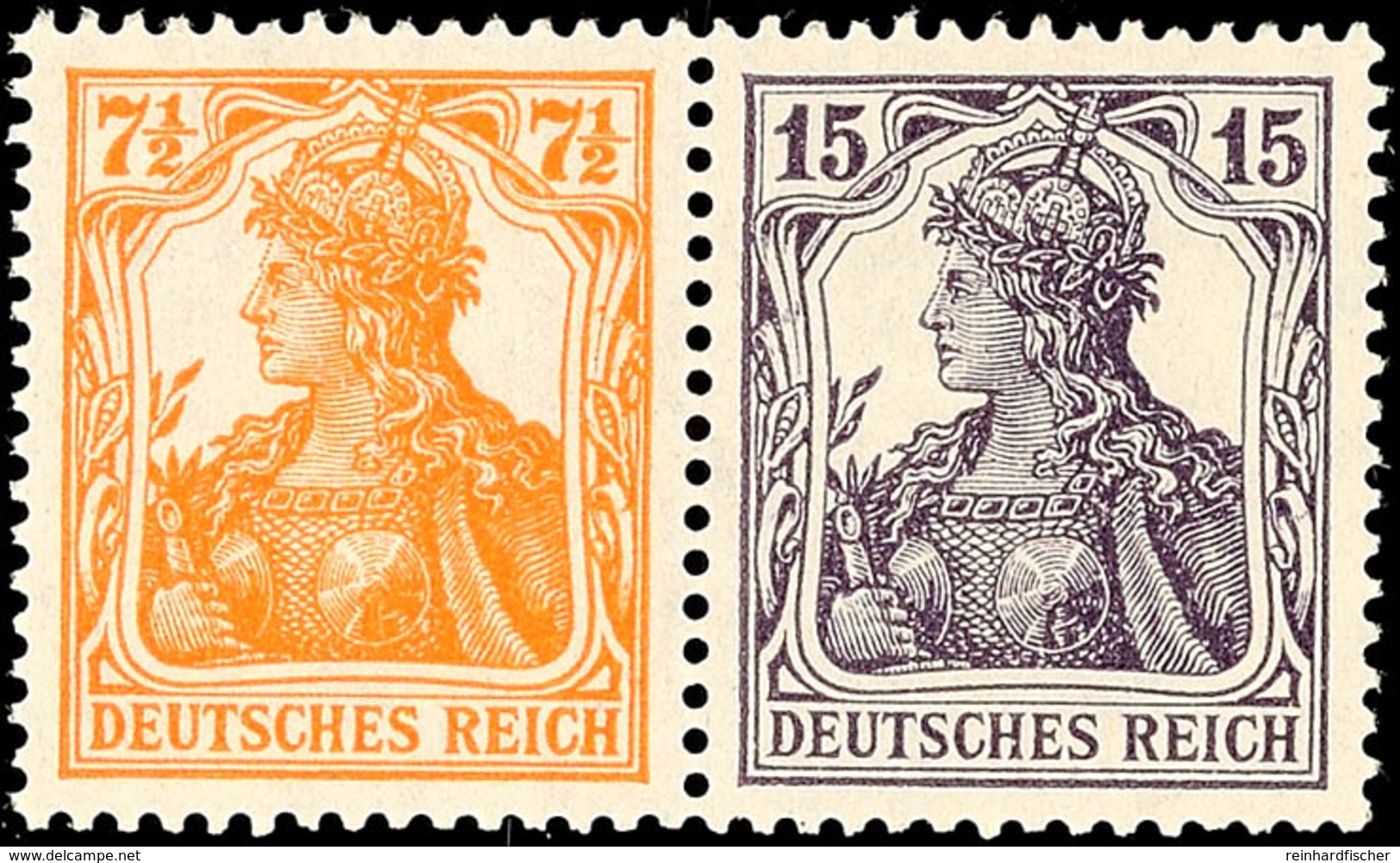 7 1/2 Pfg +15 Pf. Germania, Waagerecht, Postfrisch (leichter Kalanderbug), Mi. 380.-, Katalog: W11ba ** - Andere & Zonder Classificatie