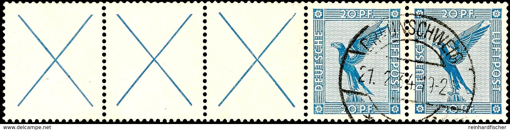 X+X+X+20 Pf., Flug 1930, Waager. Zusammendruck, Gestempelt "BRAUNSCHWEIG 21.2.34", Mi. 200,-, Katalog: W21.3 O - Andere & Zonder Classificatie