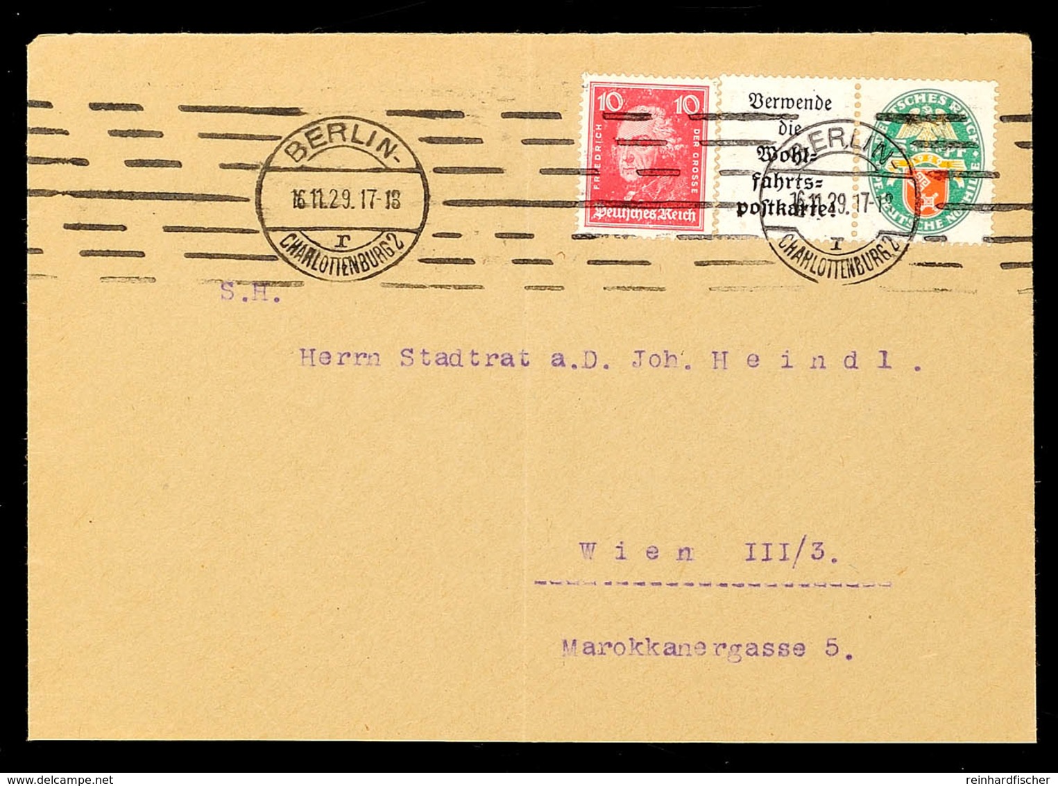 A1+5 Pf. Nothilfe 1929 Mit Zusatzfrankatur 10 Pf. Berühmte Deutsche Auf  Brief (gefaltet) Von BERLIN 16.11.29 Nach Wien, - Andere & Zonder Classificatie