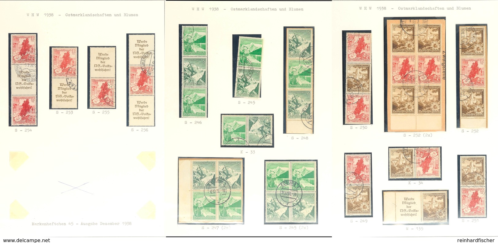 WHW 1938 Ostmark, 15 Zusammendrucke Komplett Gestempelt, Teils Auf Briefstücken, Mi. 255.-, Katalog: K33/W135 O/BS - Andere & Zonder Classificatie