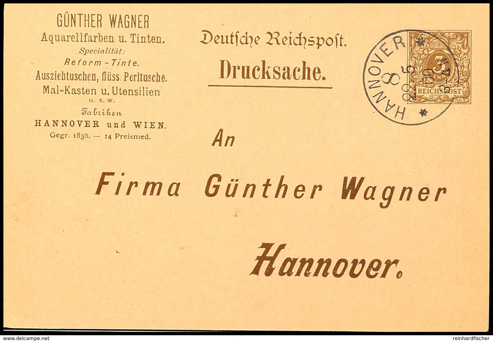 3 Pfg Krone/Adler, Günther Wagner, Rücks. Pelikan-Tinte Sorte 3001, 4001 U. 5001, Sauber Gestempelt "HANNOVER 22 5 00",  - Other & Unclassified