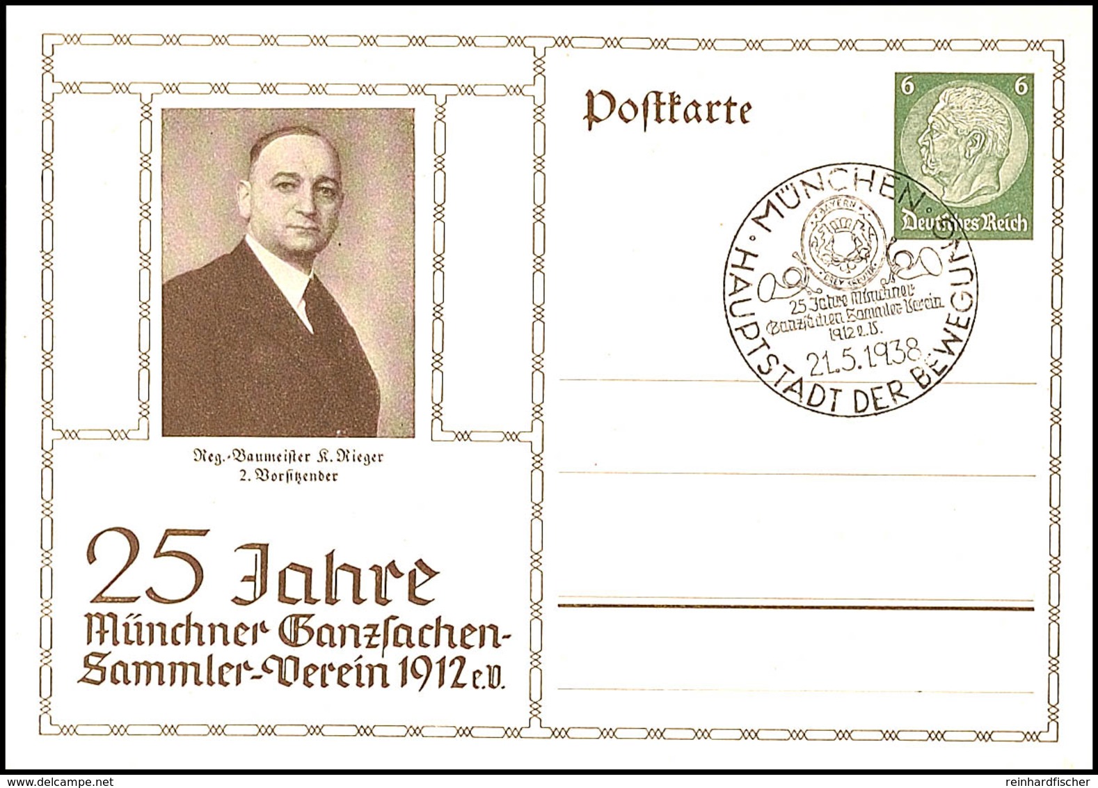 1938, 6 Pfg Privat-GS-Postkarte, 25 Jahre Münchner Ganzsachen-Sammler-Verein, Blanko Mit Entspr. SST, Gute Erhaltung, Ka - Andere & Zonder Classificatie