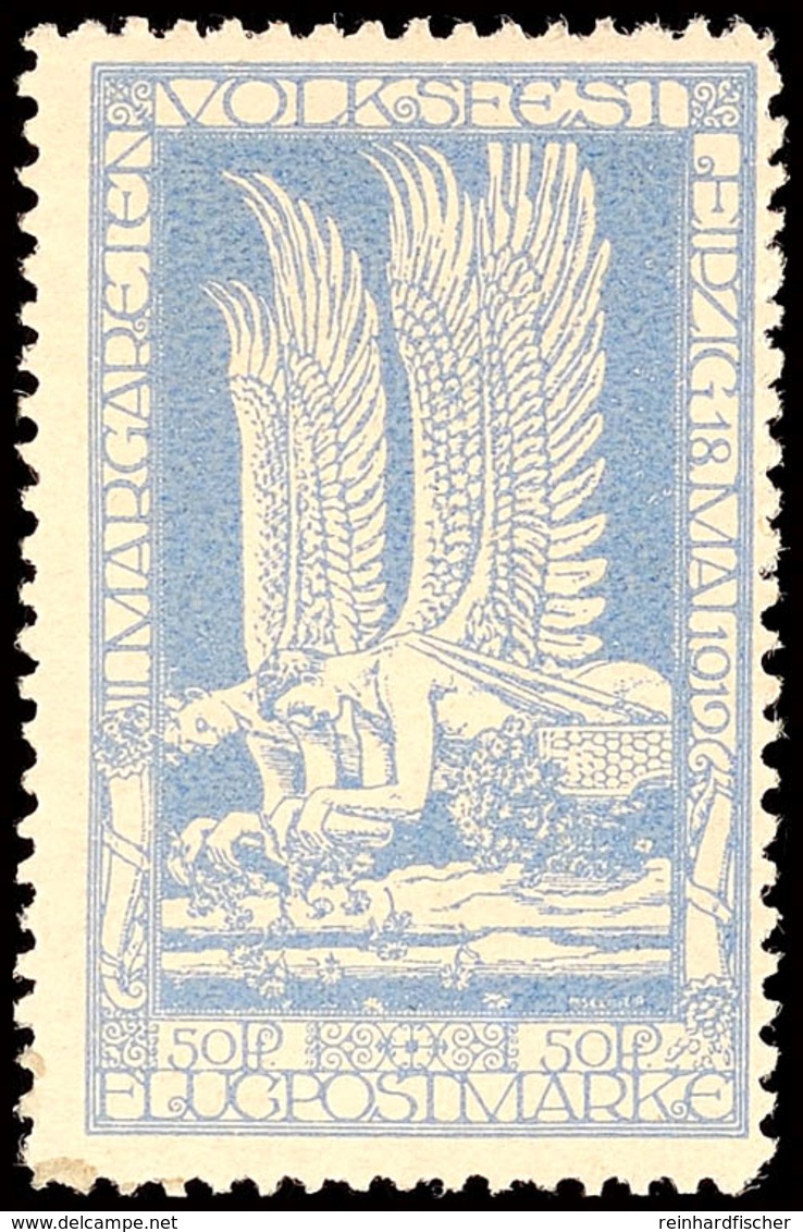 50 Pfg. Flugpostmarke In Hellblau Und Lebhaftultramarin, 2 Ungebrauchte Pracht-Werte, B-Farbe Unten In Der Zähnung Mit K - Airmail & Zeppelin
