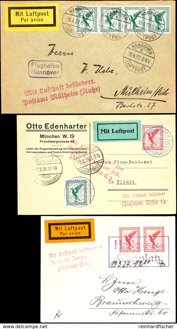 1926 - 1927, Flughafenstempel, Ra2 "Halle (Saale) / Flugplatz" Auf Brief Mit 10 Pfg Adler, Waagerechtes Paar, Nach Braun - Andere & Zonder Classificatie