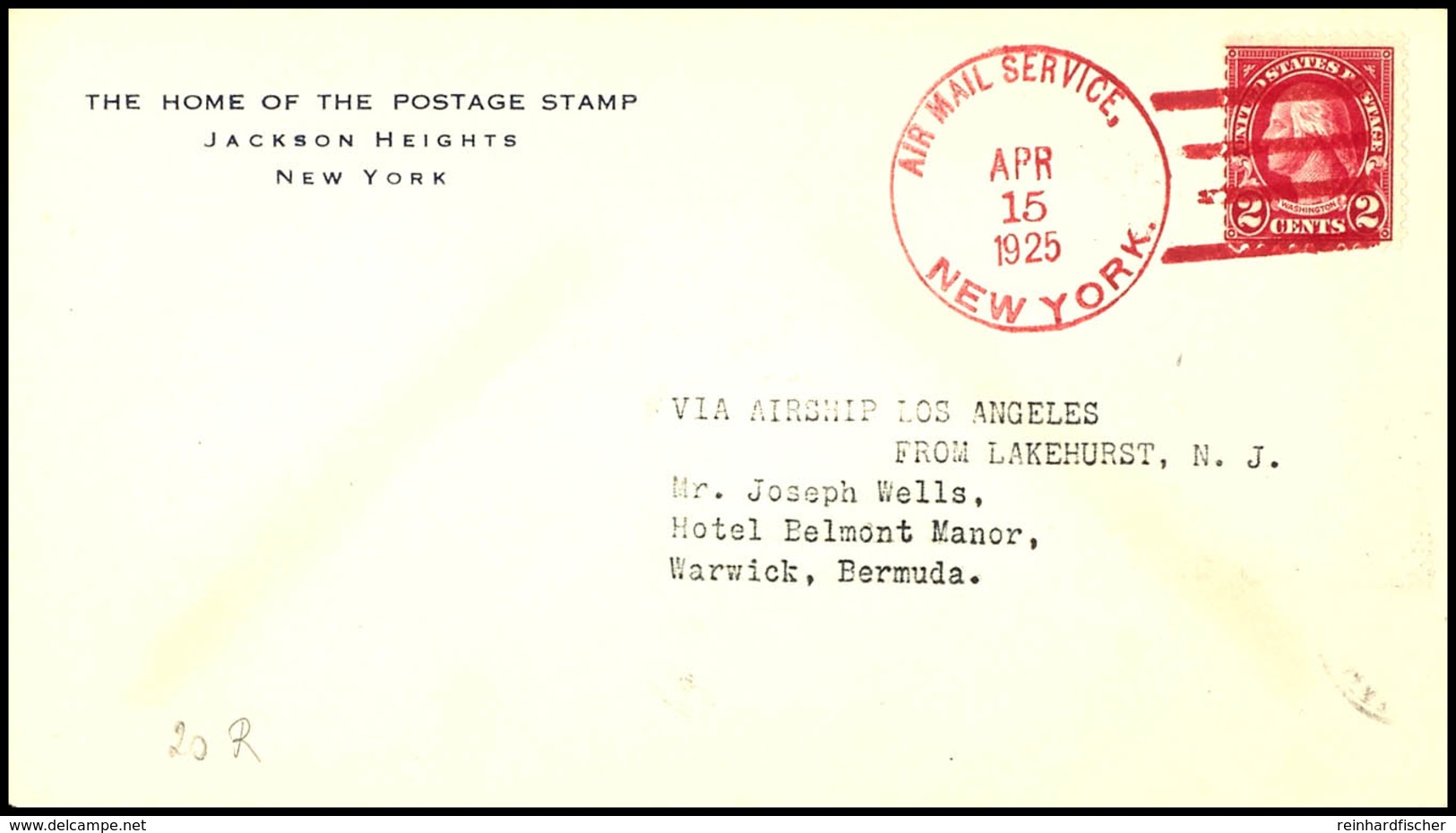 1925, LZ 126 Los Angeles, Fahrt Lakehurst-Bermuda, Brief Mit Rotem Poststempel AIR MAIL SERVICE NEW YORK APR. 15 Nach Be - Andere & Zonder Classificatie