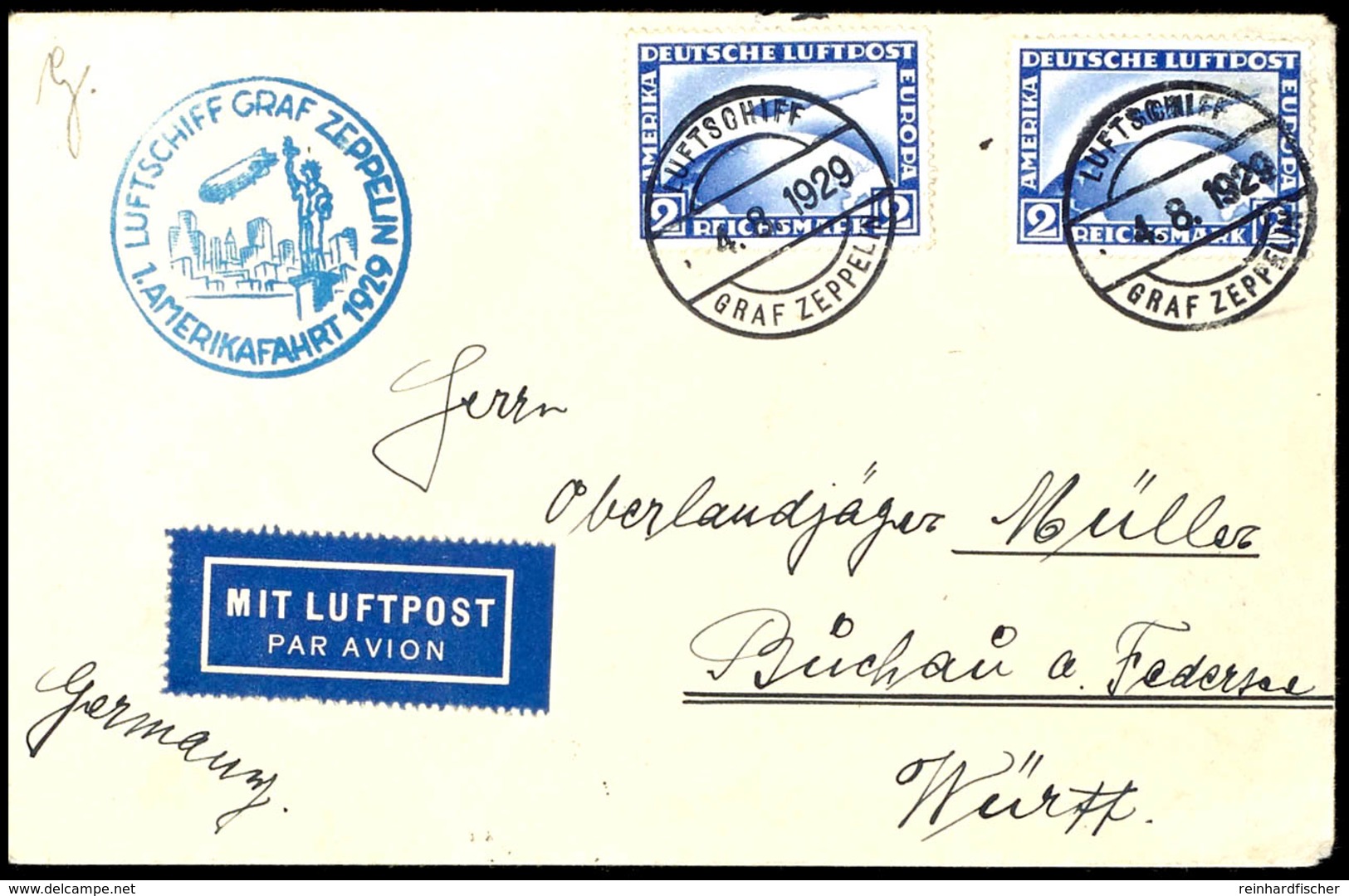 1929, Durchgeführte Amerikafahrt, Bordpost, Brief Mit Zwei 2 RM. Zeppelin Von "LUFTSCHIFF GRAF ZEPPELIN 4.8.1929" Nach B - Andere & Zonder Classificatie