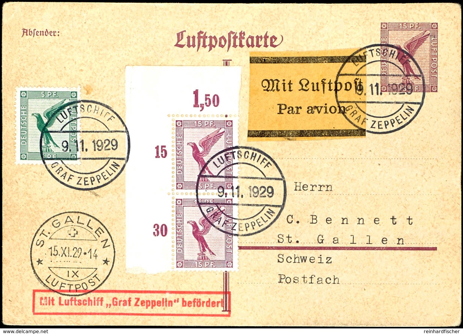 1929, Fahrt Im Bodenseegebiet, Auf Der Frankfurtfahrt Beförderte Und Irrtümliche Nicht Abgegebene Post, 5 Pfg Und 15 Pfg - Andere & Zonder Classificatie