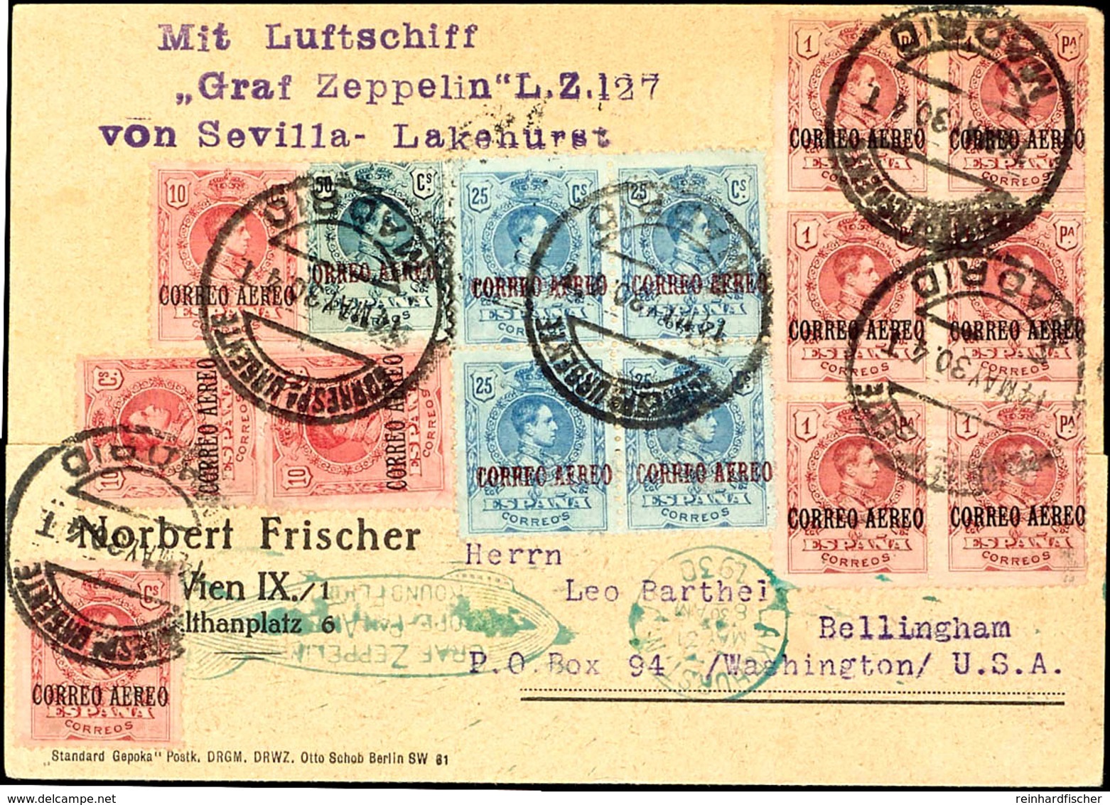 1930, Südamerikafahrt Spanische Post, Karte Bis Lakehurst., Katalog: 58B BF - Andere & Zonder Classificatie