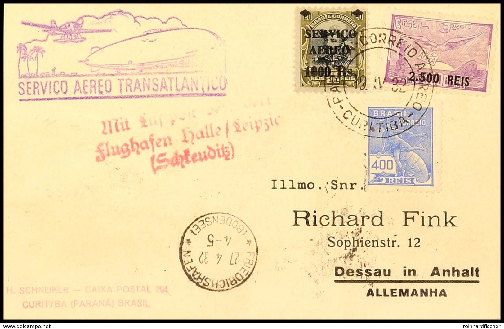 1932, 3. Südamerikafahrt, Brasilianische Post, Hübsch Frankierte Postkarte Nach Dessau, Gepr. Dr. Simon, Katalog: Si.151 - Andere & Zonder Classificatie