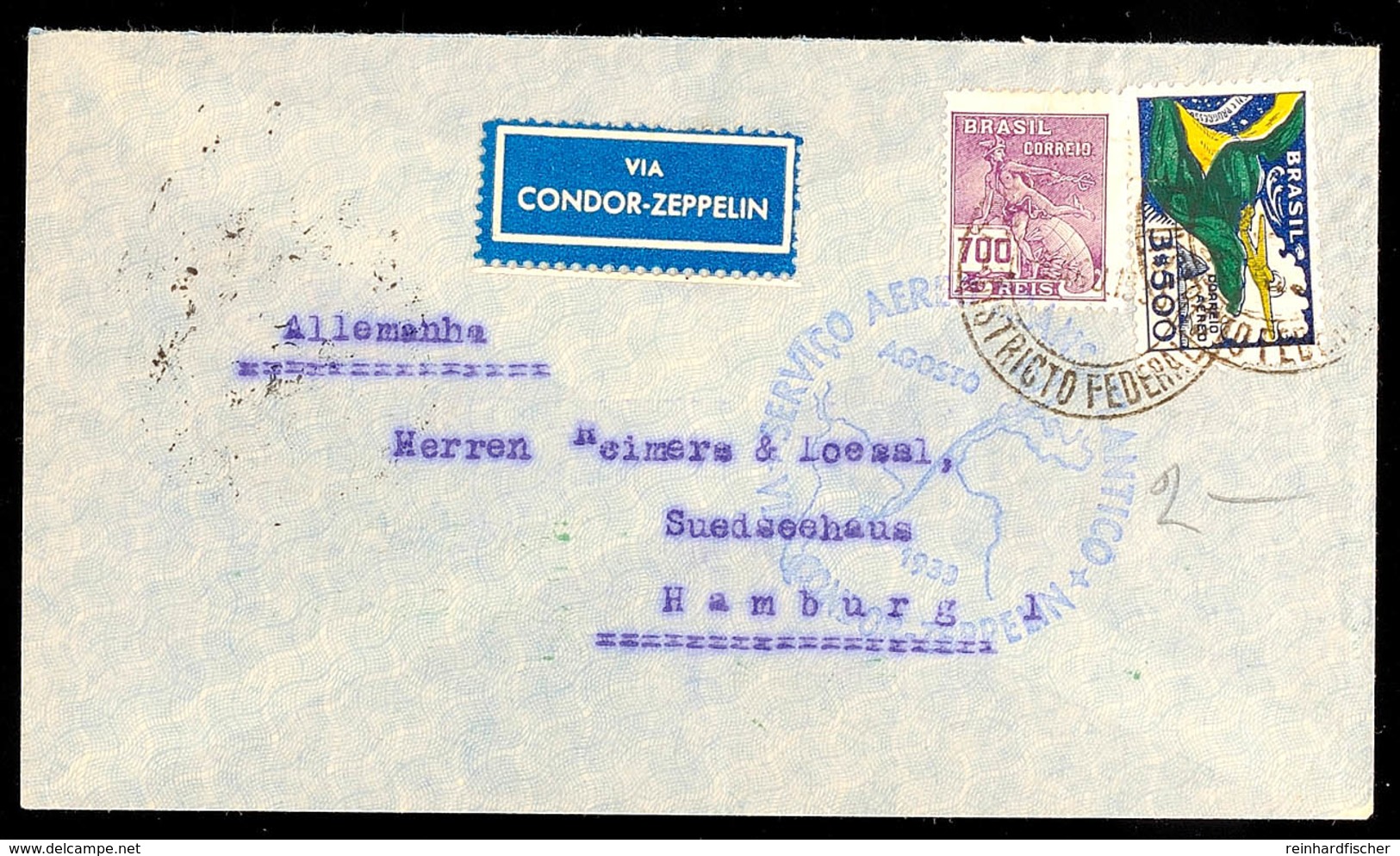 1933, 4. SAF, Brasilianische Post, Brief Mit Blauem Bestätigungsstempel, Katalog: Si.224A BF - Sonstige & Ohne Zuordnung