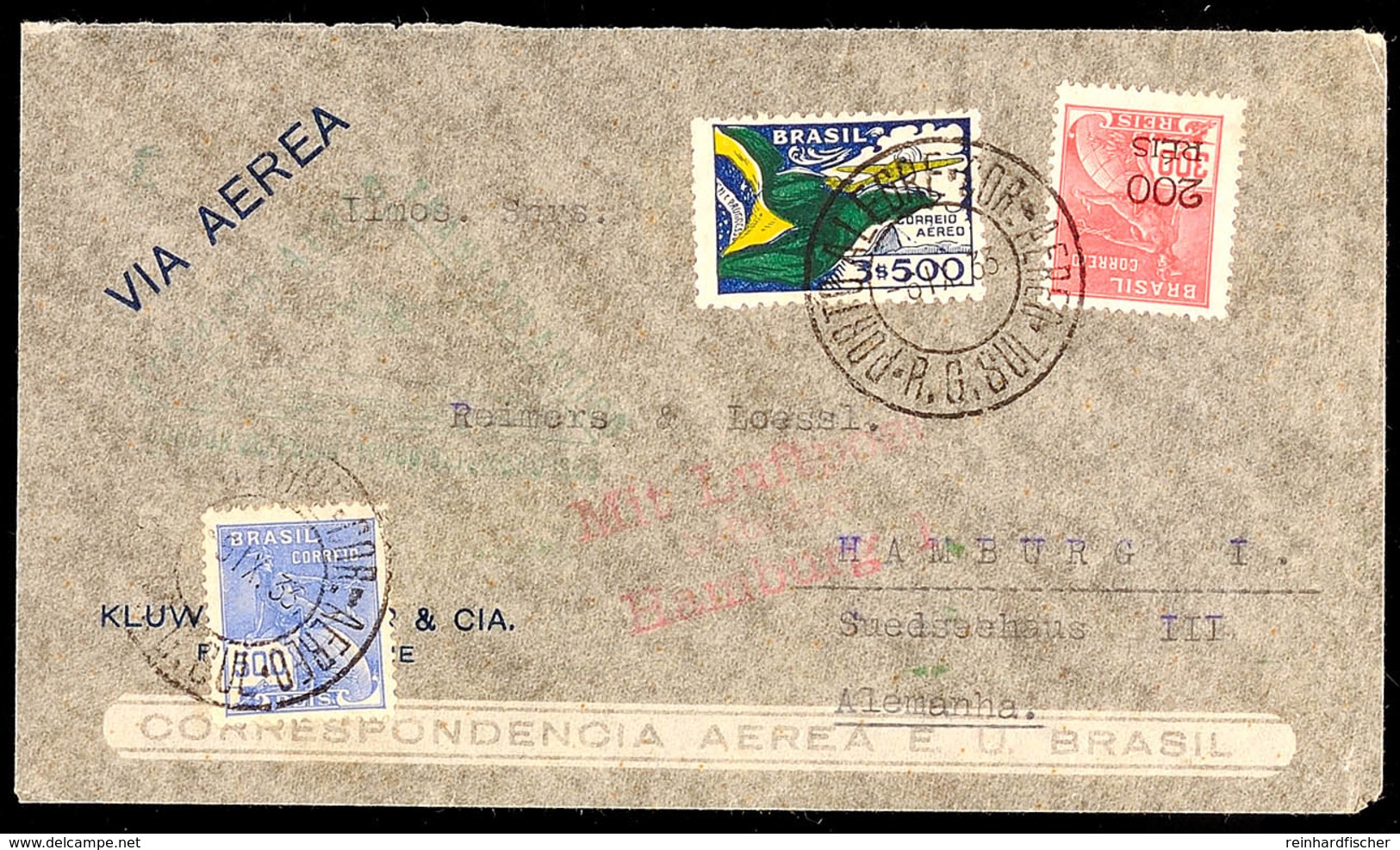 1933, 6. SAF, Brasilianische Post, Brief Mit Grünem Bestätigungsstempel (schwach Abgeschlagen), Katalog: Si.230A BF - Sonstige & Ohne Zuordnung