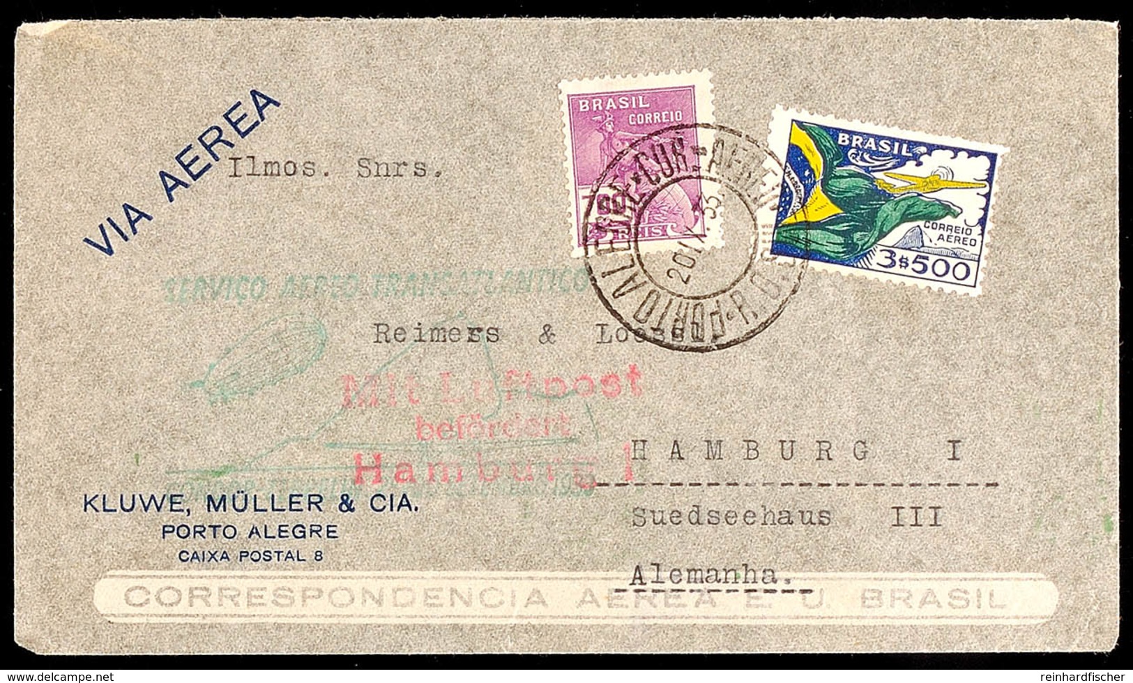 1933, 7. SAF, Brasilianische Post, Brief Mit Grünem Bestätigungsstempel, Katalog: Si.233A BF - Andere & Zonder Classificatie