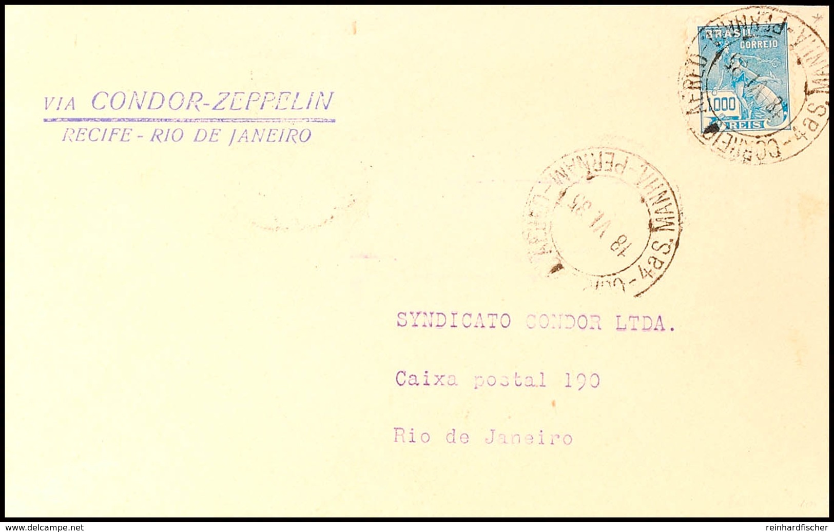 1935, 7. SAF, Brasilianische Post, Recife - Rio De Janeiro, Brief Mit Empfängeradresse Syndicato Condor LTDA, Katalog: S - Andere & Zonder Classificatie