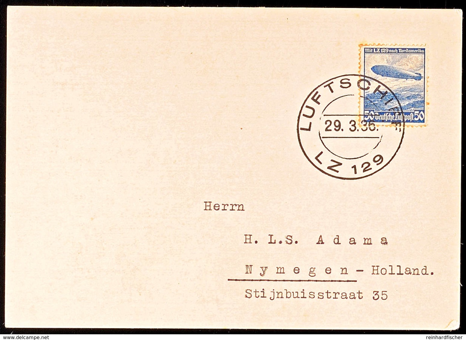 1936, 1. Postfahrt LZ 129, Bordpost, Mit 50 Pfg Zeppelin-Marke Frankierte Postkarte Nach HOLLAND, Katalog: Si.401Bb BF - Andere & Zonder Classificatie