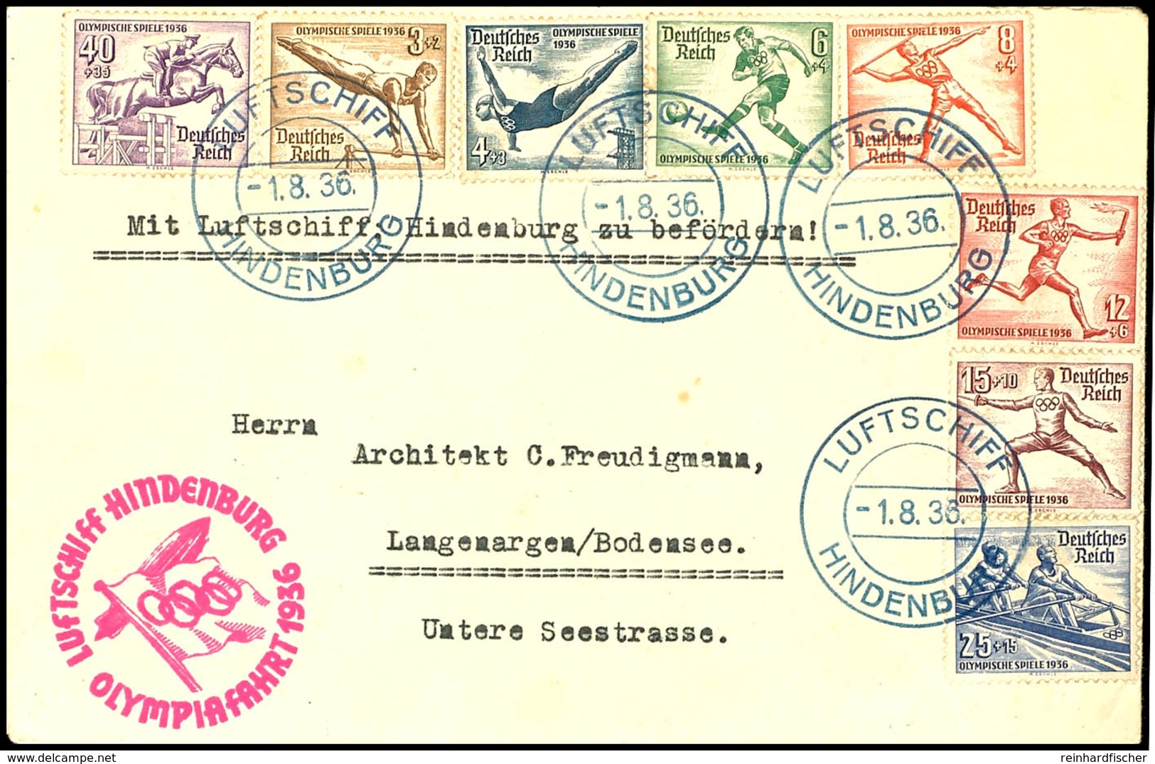 1936, Olympiafahrt, Bordpost, Brief Mit Kpl. Sondermarkensatz, Kleine Randspuren, Katalog: Si.427Ab BF - Andere & Zonder Classificatie