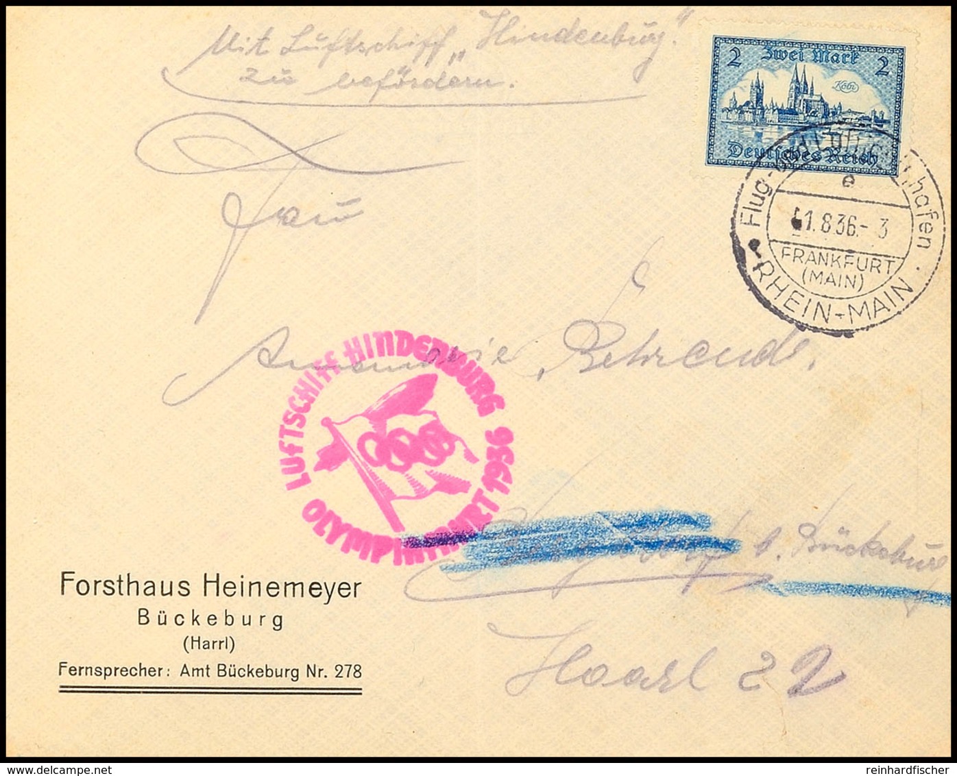 1936, Olympiafahrt, Brief Mit 2 Mk Alt-Köln MiNr. 365 Nach Bückeburg, Kuvert Senkr. Faltspur, Katalog: Si.427B BF - Andere & Zonder Classificatie