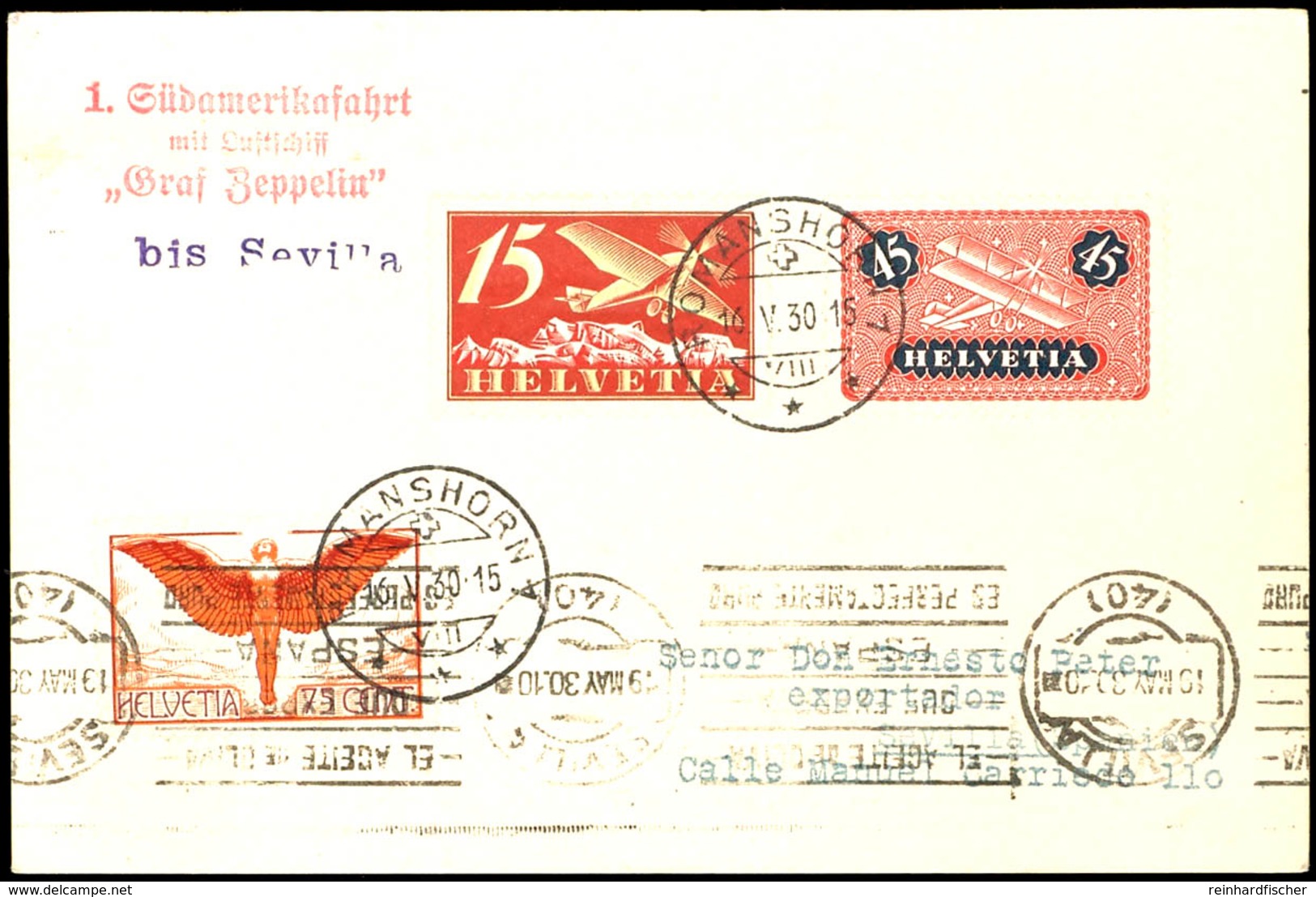 SCHWEIZ: 1930, Südamerikafahrt, Karte Nach Sevilla., Katalog: 57 BF - Andere & Zonder Classificatie