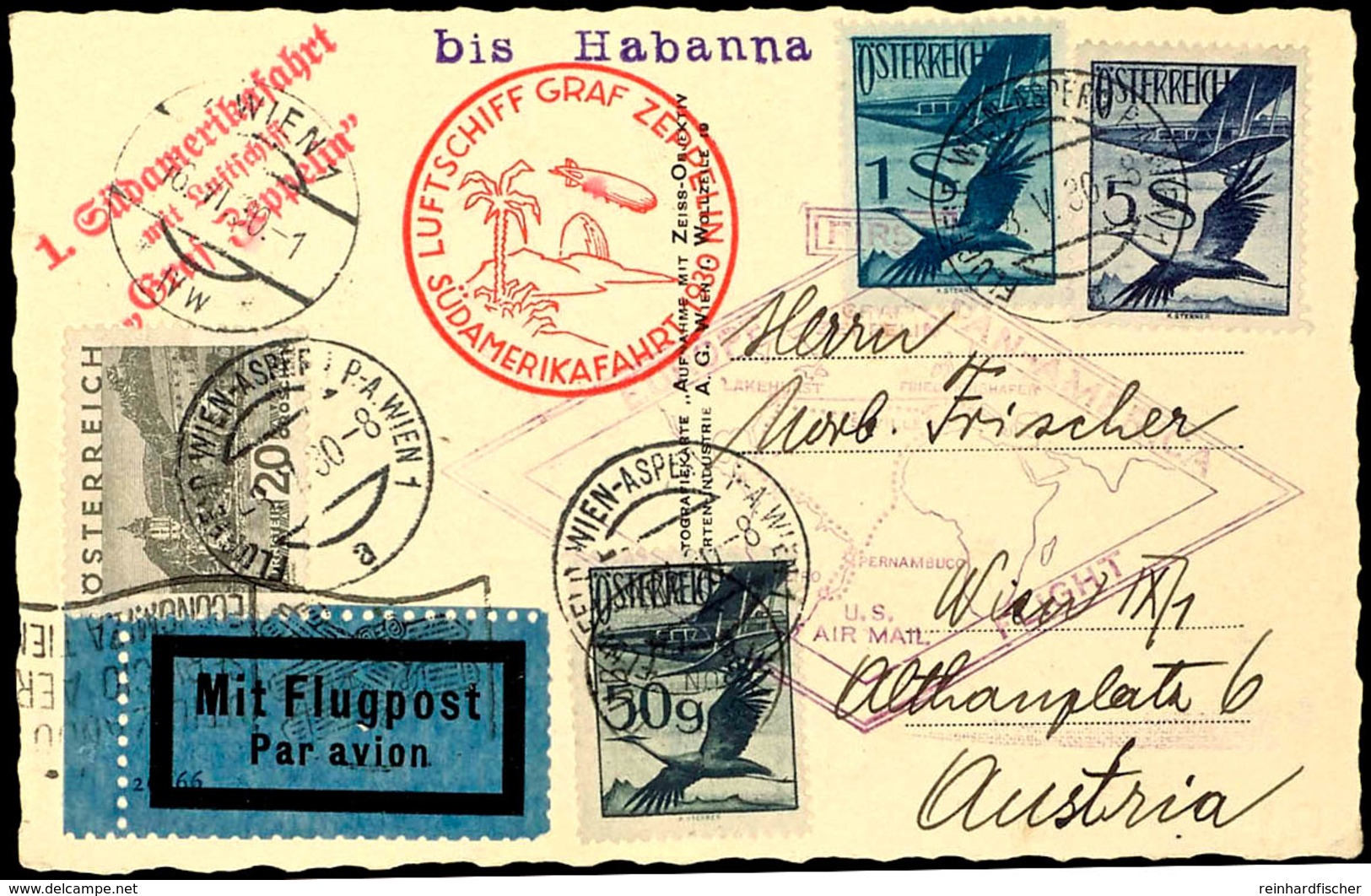 ÖSTERREICH: 1930, Südamerikafahrt, Karte Bis Habana Via Lakehurst., Katalog: 57FF BF - Andere & Zonder Classificatie