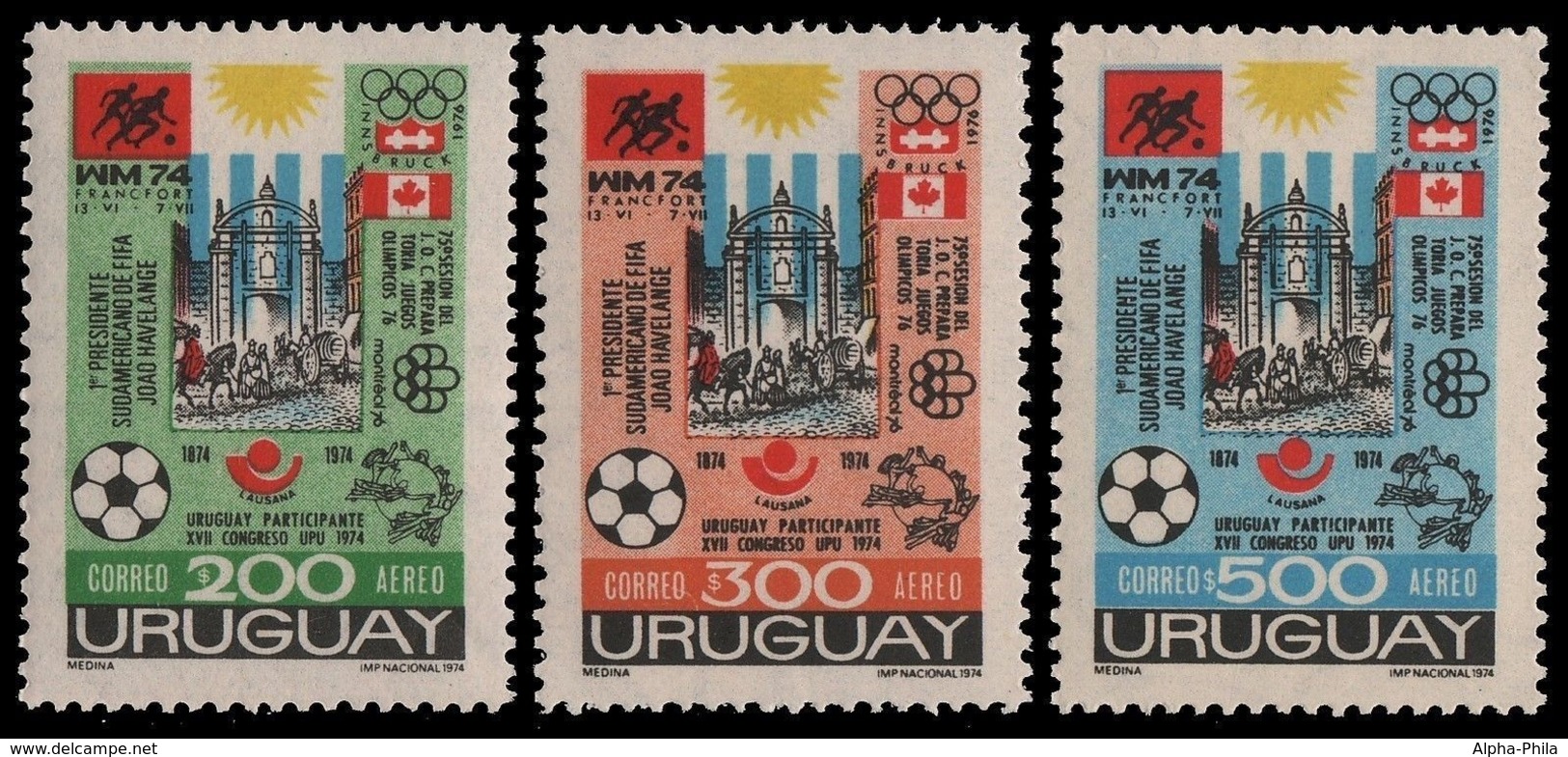 Uruguay 1974 - Mi-Nr. 1313-1315 ** - MNH - Fussball / Soccer - Uruguay