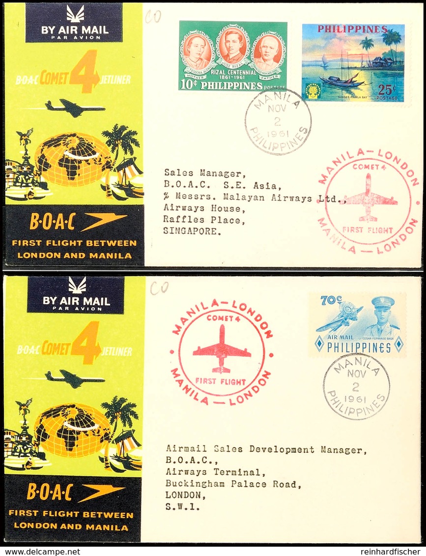 PHILIPPINEN 1961, B.O.A.C.-Erstflug MANILA-LONDON, Zwei Belege, Davon Der Eine Bis Singapur Und Der Zweite Nach London B - Andere & Zonder Classificatie