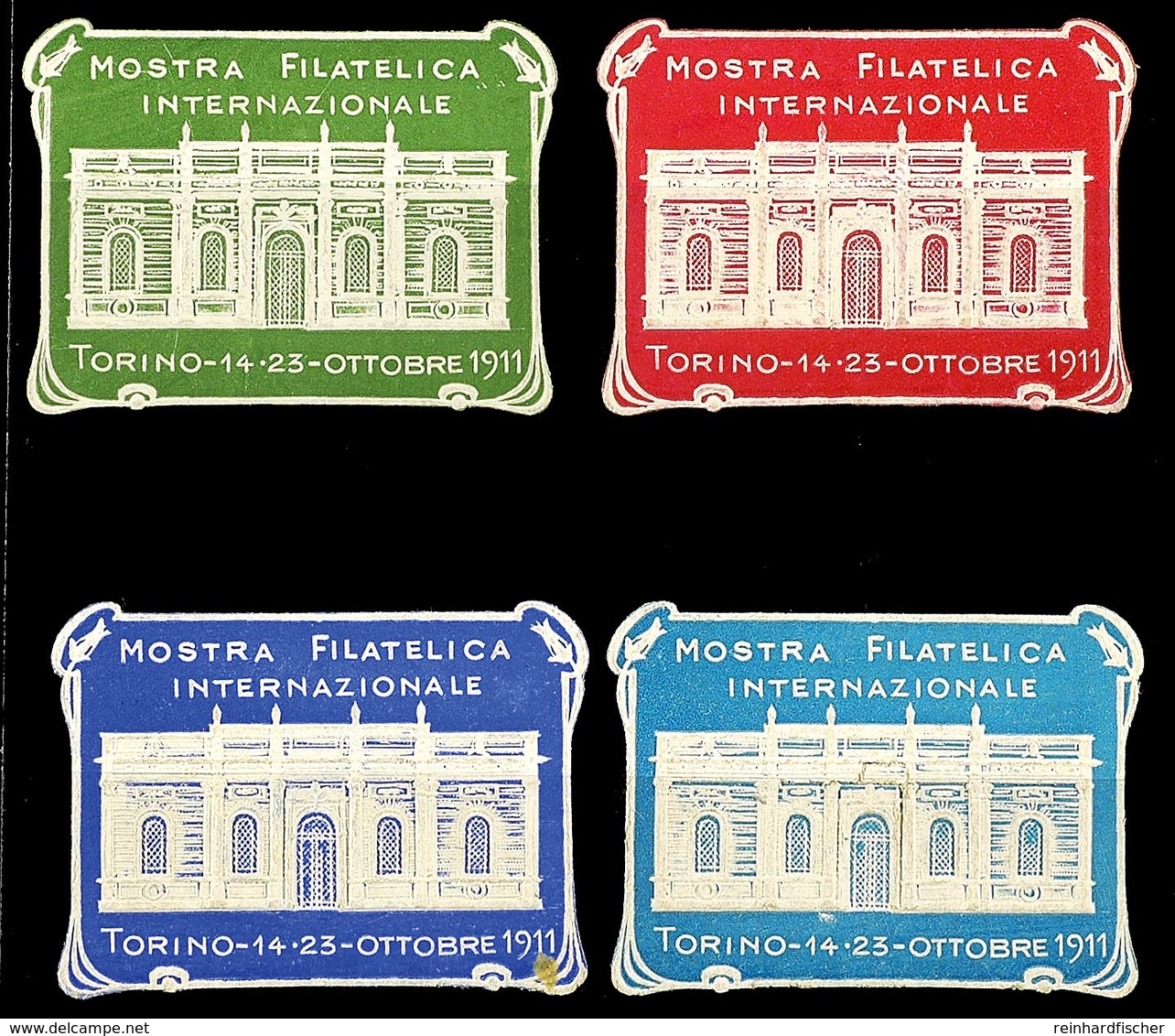 1911 Turin, Mostra Filatelica Internazionale 14.-23. Ottobre, Set Von In Vier Verschiedenen UPU-Farben Gehaltene Und Mit - Other & Unclassified