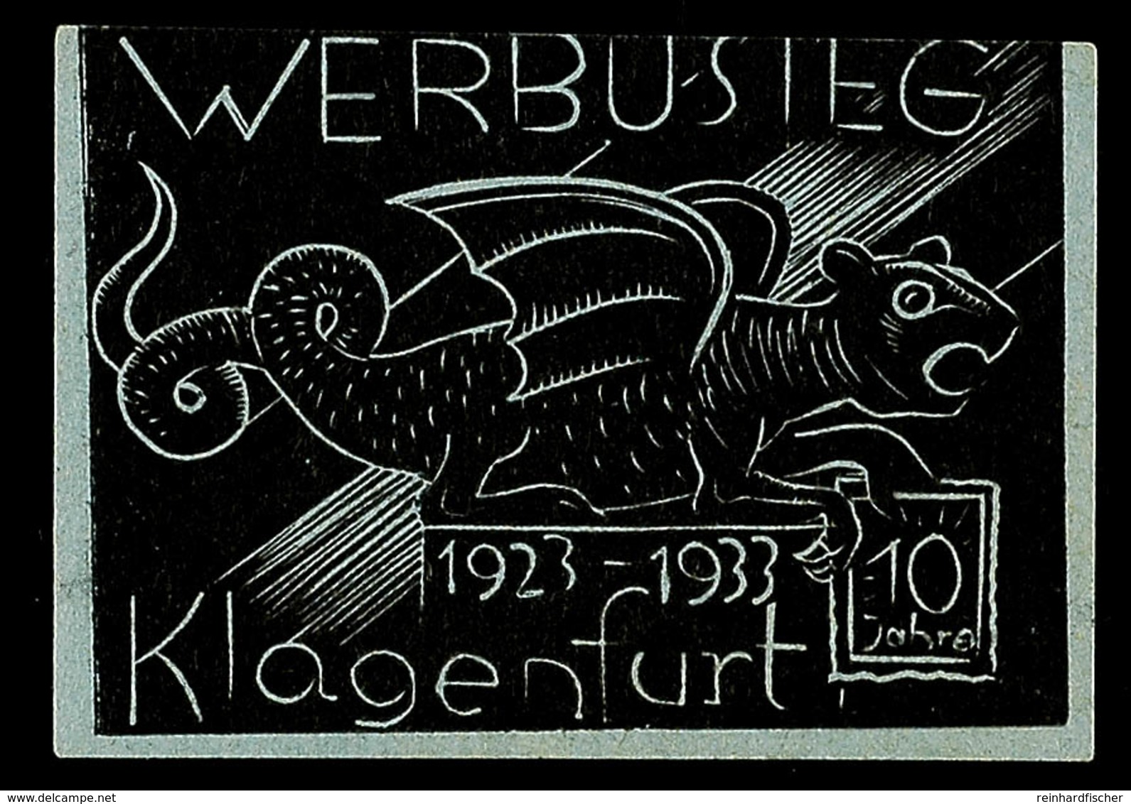 1933 Klagenfurt, WERBUSIEG 10 Jahre, Geschnittener (oben Tangiert) Schwarzer Wert Auf Türkisfarbenem Papier, Darstellung - Andere & Zonder Classificatie