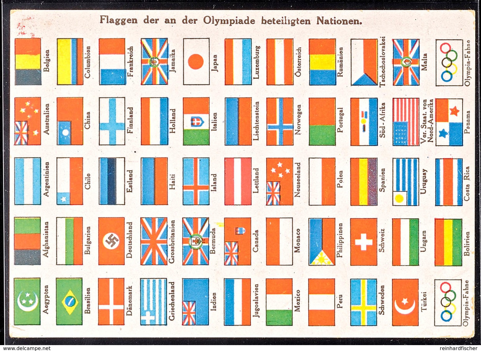 1936, Flaggen Der An Der Olympiade Beteiligten Nationen, Color Karte, Pass. Frankiert Mit MiNr. 611, Postalisch Beförder - Andere & Zonder Classificatie