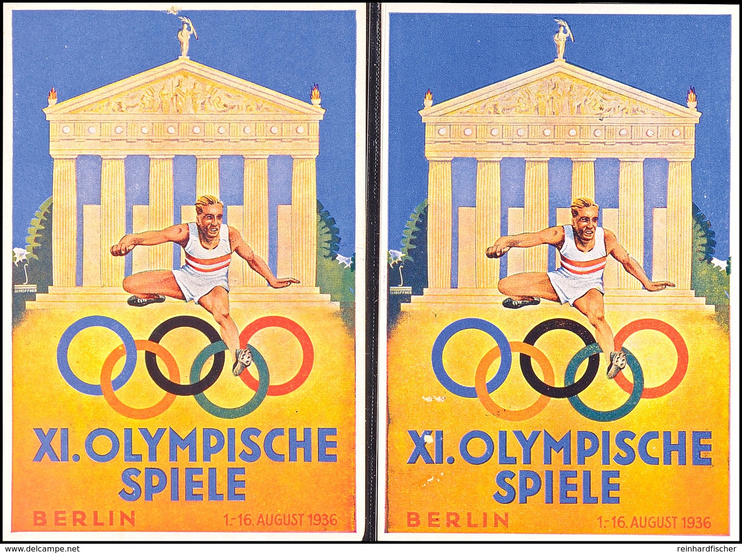 1936, XI. OLYMPISCHE BERLIN, 2 Color Gedenkkarte, Je Mit Entspr. Marke Und Pass. SST, Blanko, Rücks Variante "Die Teilna - Andere & Zonder Classificatie