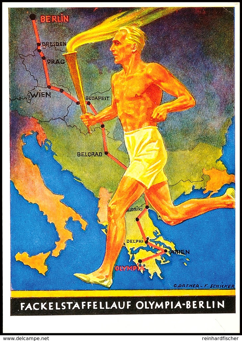 Olympische Spiele Berlin 1936, Offizielle Color-Werbekarte Nr. 6 "Fackelstaffellauf"  BF - Andere & Zonder Classificatie