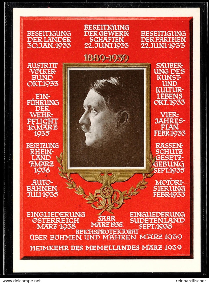 Hitler, Portraitkarte 50. Geburtstag 1939, Verlag Photo Hoffmann/München G2, Rücks. MiNr. 672 Und Geburtstags-SST "MÜNCH - Andere & Zonder Classificatie