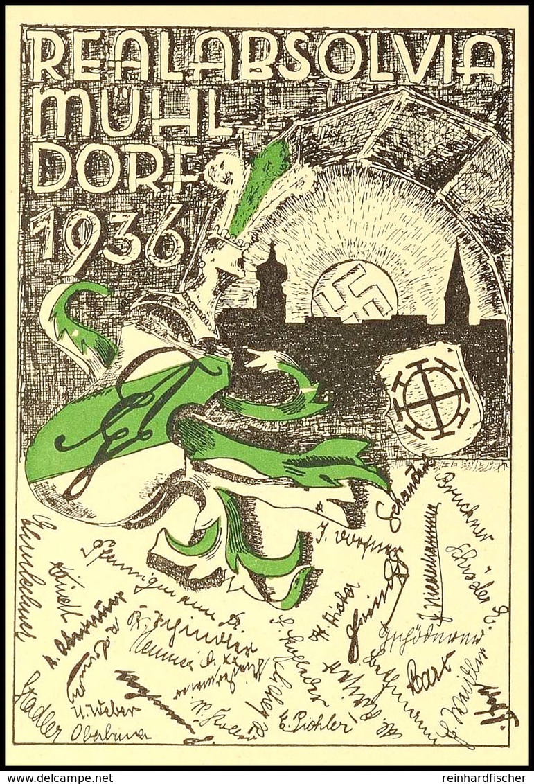 1936, RRALABSOLVIA MÜHLDORF, Studentikakarte Mit Aufgehender Hakenkreuz-Sonne, Postalisch Nicht Befördert, Rücks. Erinne - Other & Unclassified