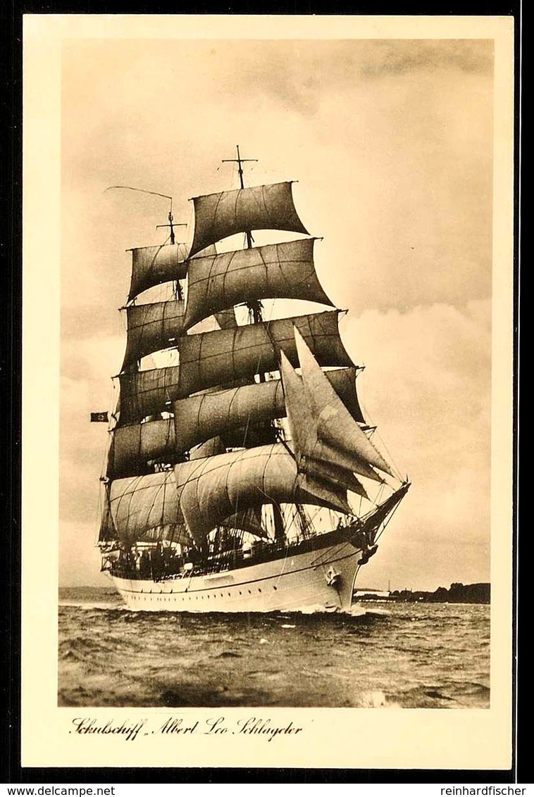 1938 (ca.), Foto-AK "Segelschulschiff Albert Leo Schlageter" Unter Hakenkreuz-Reichsflagge, Später Unter Brasilianischer - Andere & Zonder Classificatie