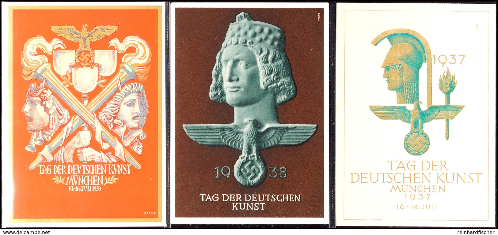 1939, T. D. Deutschen Kunst, Drei Versch. Color Festpostkarten, Frankiert Mit Entspr. SST, Blanko, Erh. I  BF - Andere & Zonder Classificatie