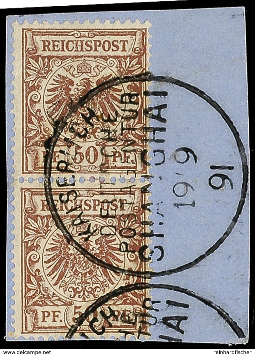 50 Pf. Krone/Adler Lebhaftrötlichbraun Im Senkrechten Paar Auf Kabinett-Briefstück Mit Klarem K1 "SHANGAHI KDPAg 19.9.91 - China (kantoren)