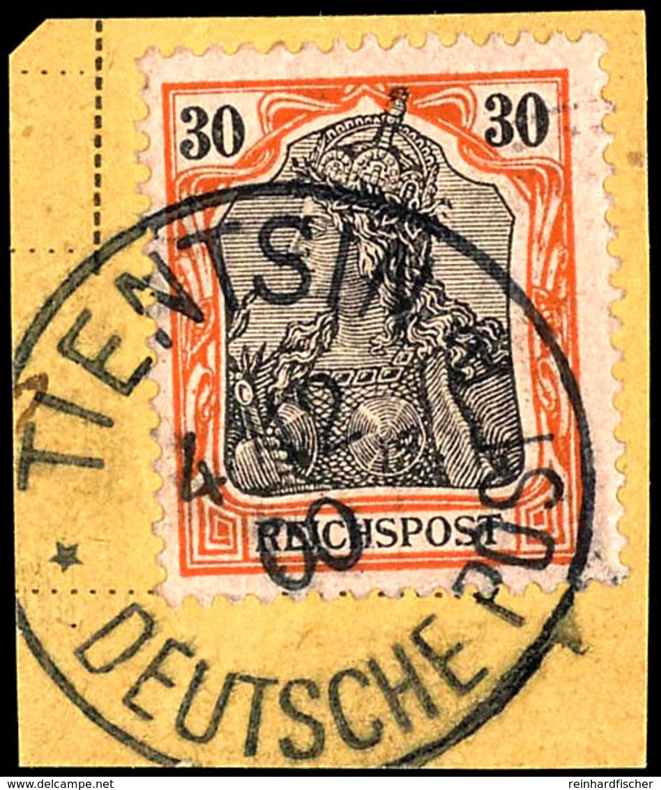 30 Pfg Reichspost Petschili, Klar Gestempelt "TIENTSIN 4/12 00" Auf Paketkarten-Ausschnitt, Tadellose Erhaltung, Fotobef - China (offices)