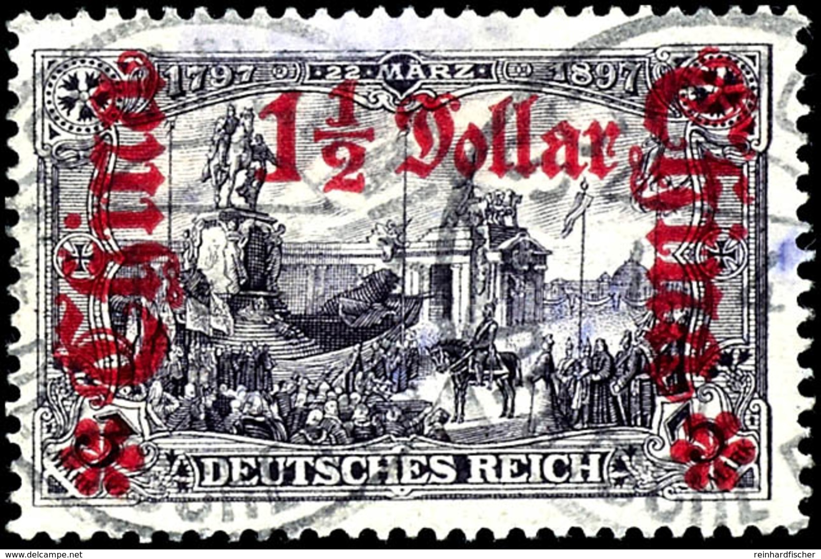 1 1/2 Dollar Auf 3 Mark Deutsches Reich, Tadellose Gestempelte Marke, Selten, Michel 150,-, Katalog: 36A O - China (kantoren)