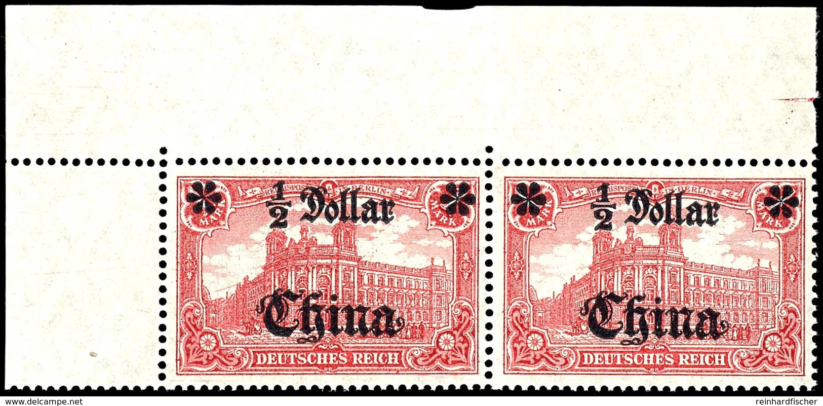 1 / 2 Dollar Auf 1 Mark Postfrisches Eckrandpaar, Ohne Signatur, Michel 50,- ++, Katalog: 44IIBM(2) ** - China (offices)