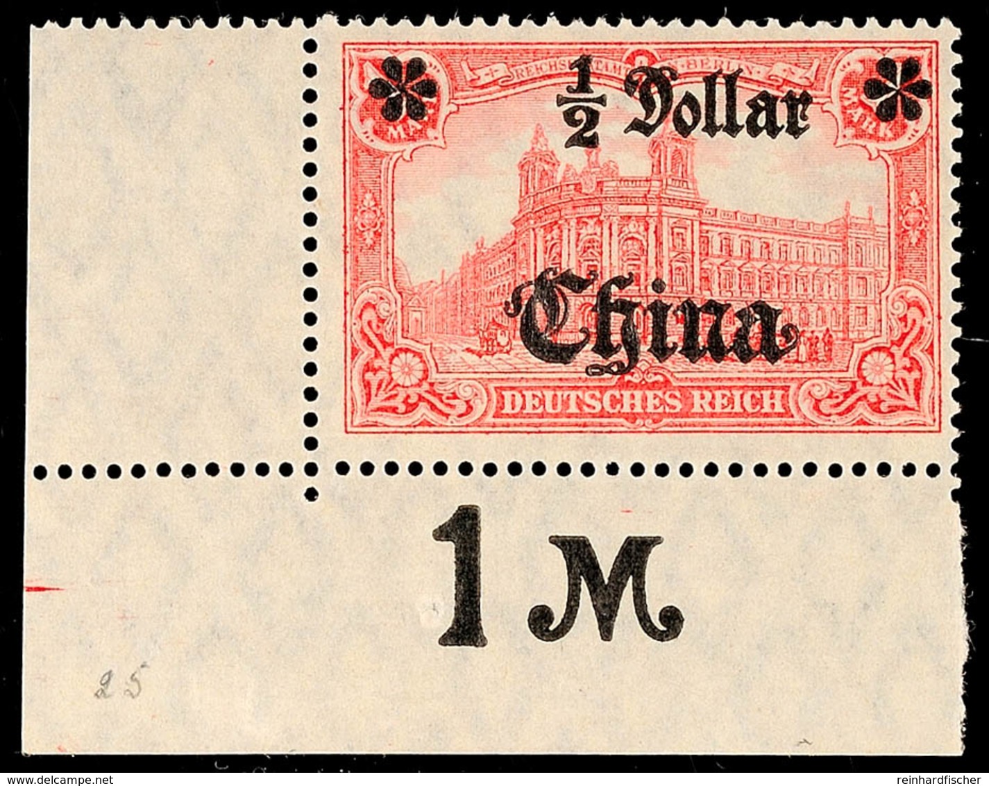 1/2 Dollar A. 1 Mk Germania Mit Wz., Kriegsdruck, Zähnung B, Wertaufdruck Nach Rechts, Linkes Unteres Eckrandstück, Tade - China (kantoren)