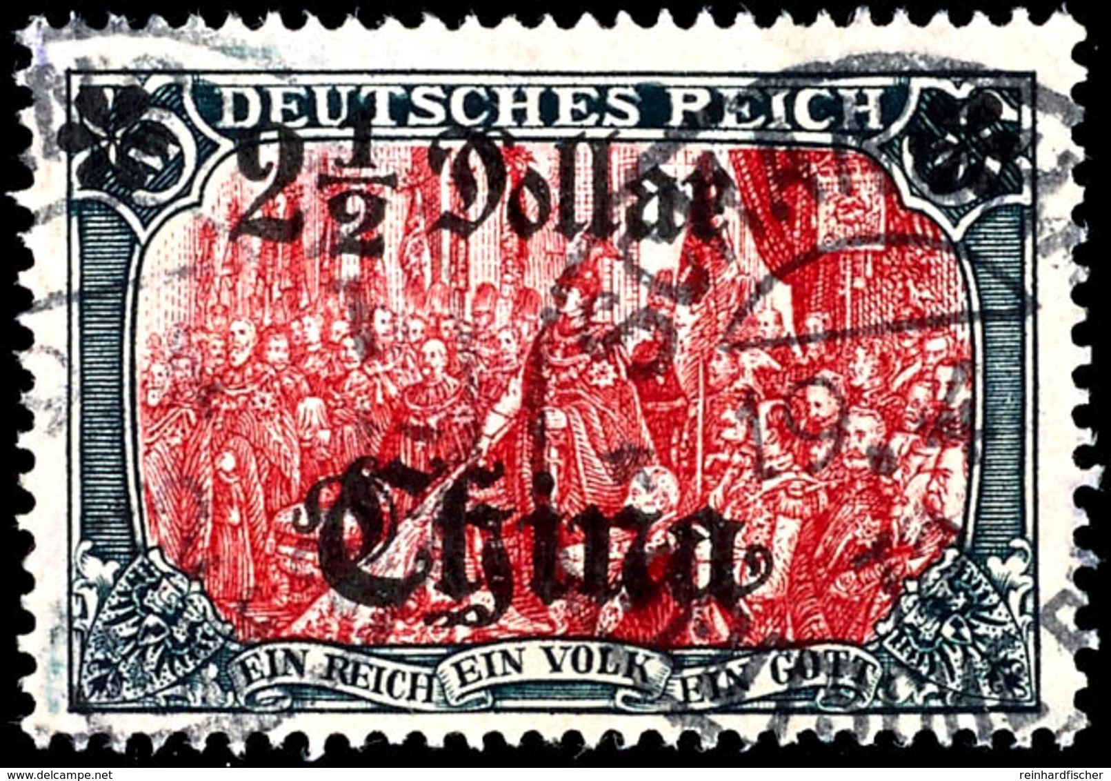 5 Mark Deutsches Reich Mit Wasserzeichen, Aufdruck "China 2 1/2 Dollar", Linke Rosette Auf Einer Spitze, Tadellos, Geste - China (kantoren)