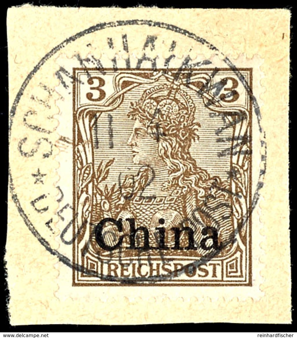 SCHANHAIKWAN 11 4 02, Ideal Klar Und Zentr. Auf Briefstück 3 Pfg. Reichspost, Katalog: 15 BS - China (offices)