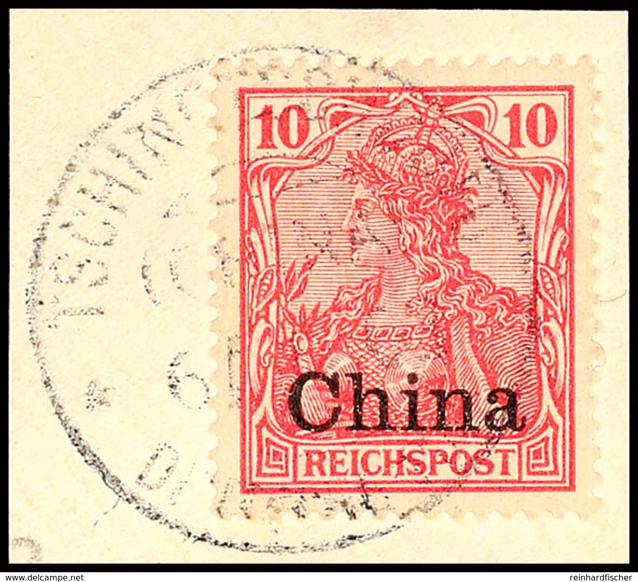 TSCHINGTSCHOUFU (CHINA) 6.1.03, Klar Und Komplett Auf Pracht-Briefstück Mit 10 Pfg. Reichspost-Aufdruckausgabe, Geprüft  - China (kantoren)