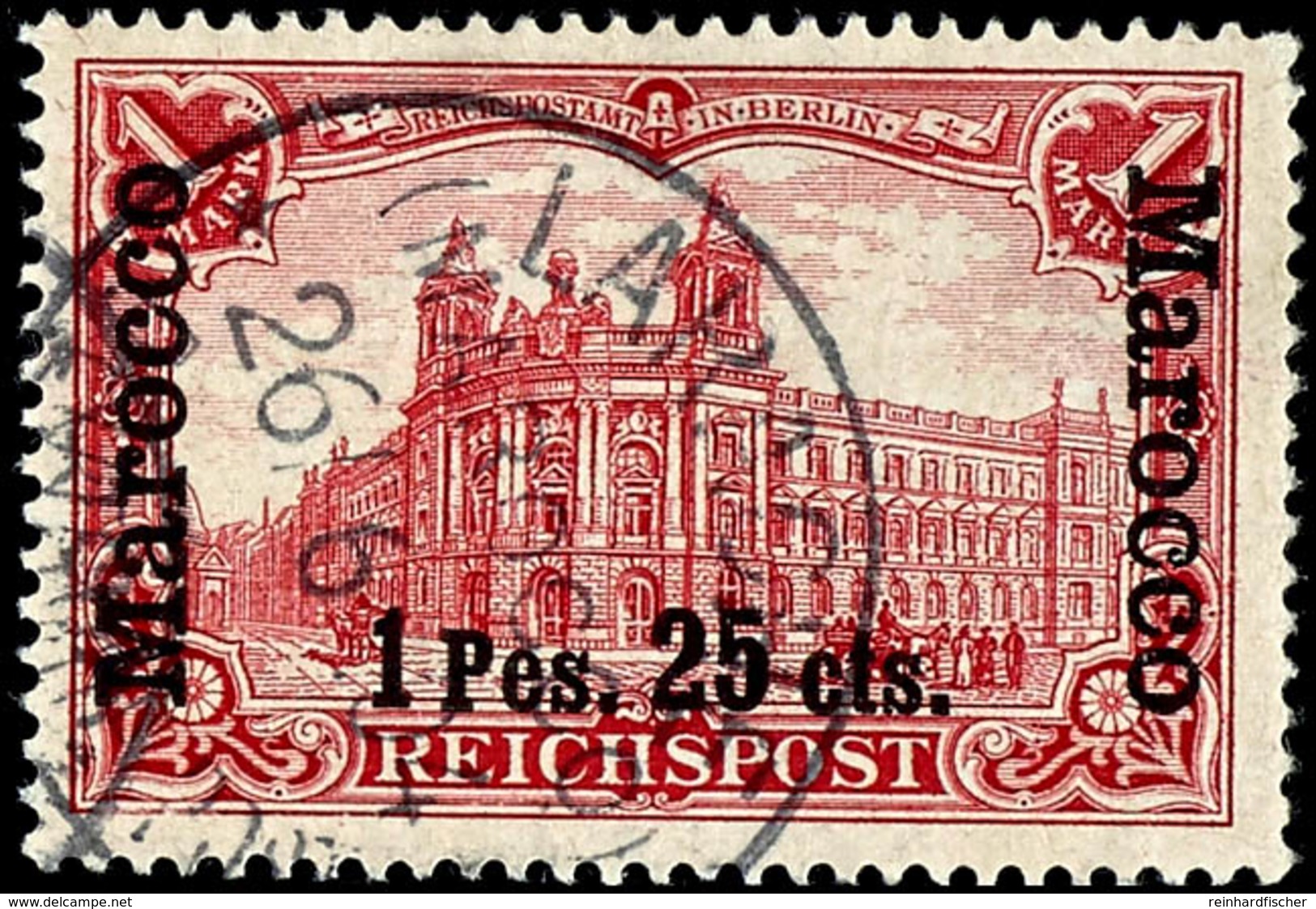 1 P. 25 C. Auf 1 M. Reichspost, Aufdruck Type II, Zentrisch Gestempelt K1 "LARACHE 26/6 04", Tadellose Erhaltung, Kabine - Marokko (kantoren)