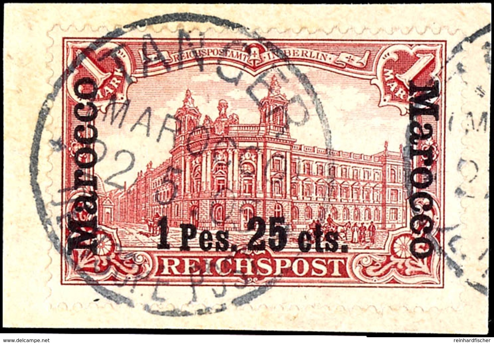 1 Pes. 25 Cts. Auf 1 Mark Reichspost, So Genannter Fetter Aufdruck, Luxusbriefstück  Mit Zentralem Stempel "TANGER", Gep - Marokko (kantoren)