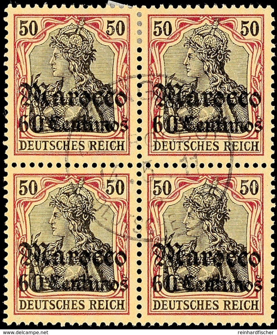 60 C Auf 50 Pf Als Viererblock Zentrisch Gestempelt Mit Altem "cc"-Stempel (Mi. Doppelt = 176.-), Katalog: 41(4) O - Marokko (kantoren)