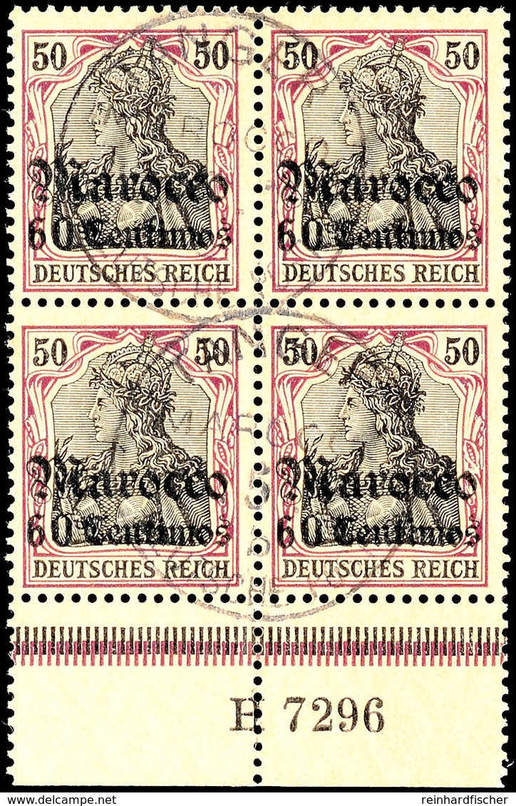 60 C. Auf 50 Pf. Germania Mit Wz., Aufdruck Cc, Unterrand-4er-Block Mit Aufdruck-HAN 7296, Paarweise Gestempelt TANGER C - Marokko (kantoren)