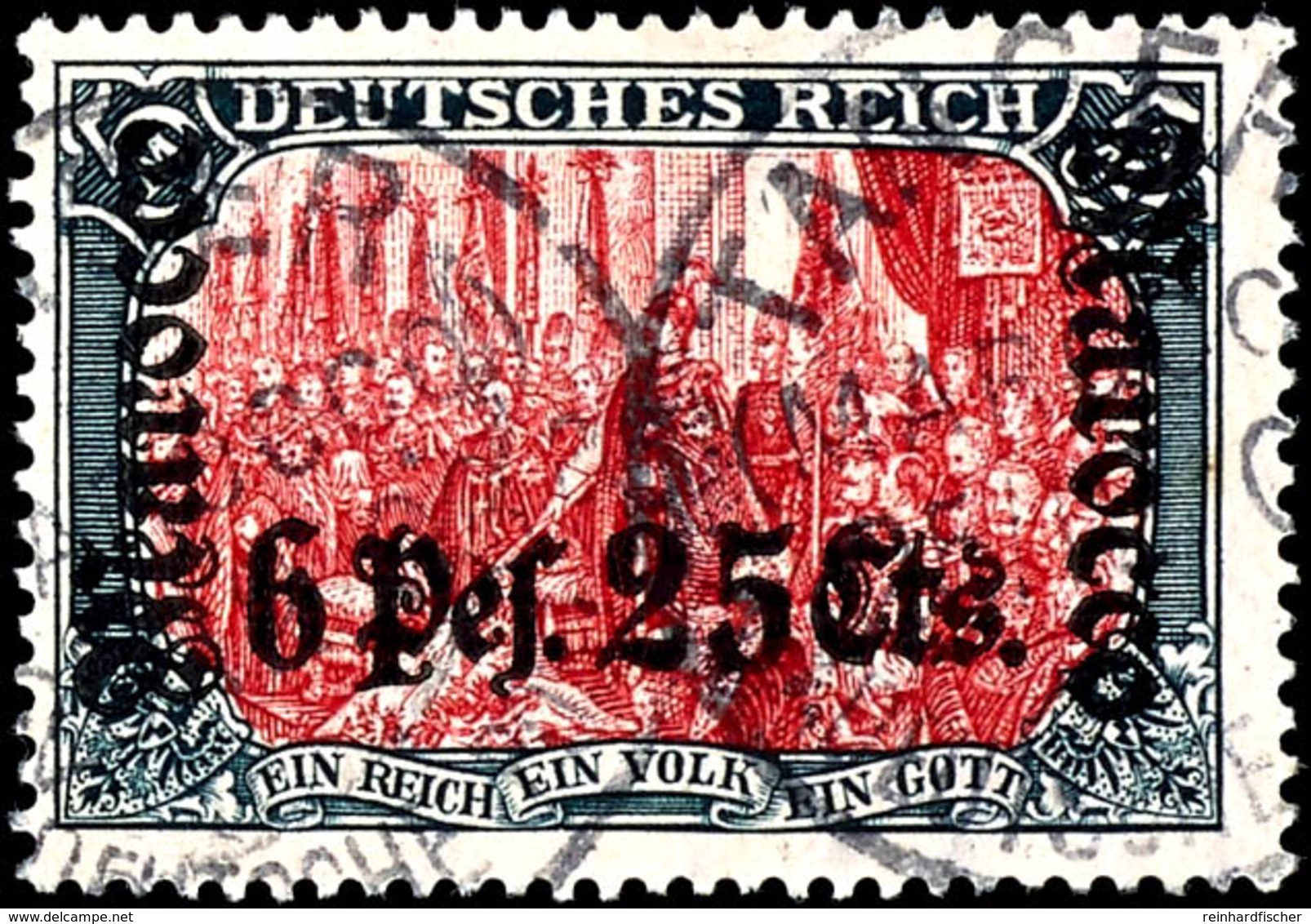 5 Mark Deutsches Reich Mit Wasserzeichen, Aufdruck "Marocco 6 Pes. 25 Cts.", Tadelloses Stück, Gestempelt "TANGER (MAROC - Marokko (kantoren)